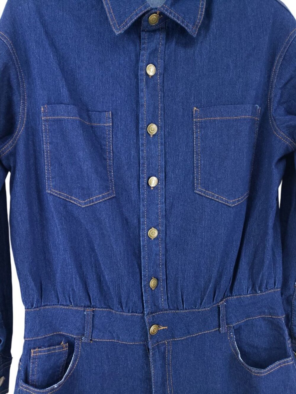 Womens XXL Dark Denim Coveralls Stretch Cotton Blend Long Sleeve Button Front - Picture 5 of 10